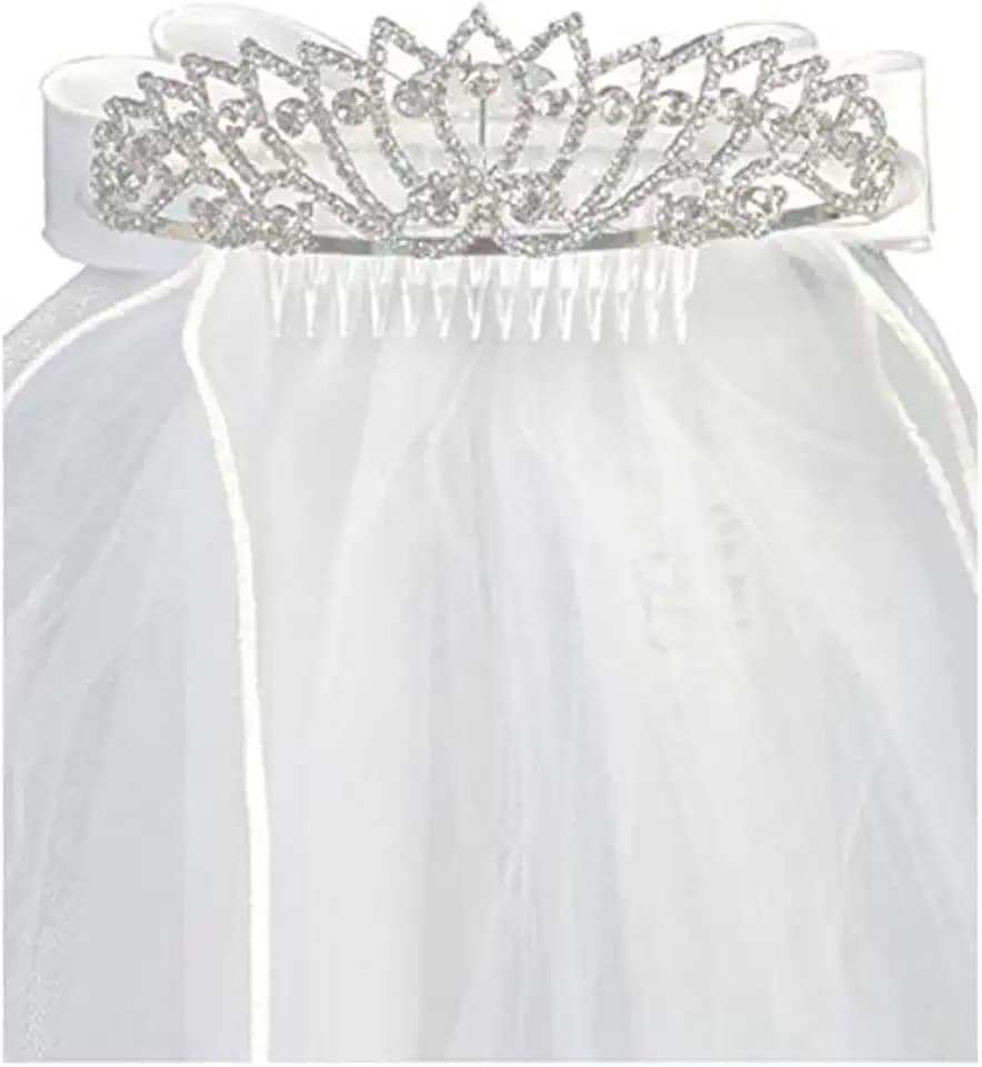 Swea Pea & Lilli Girls First Communion Veil - White Holy 1st Communion Headpiece with Tiara and Bow