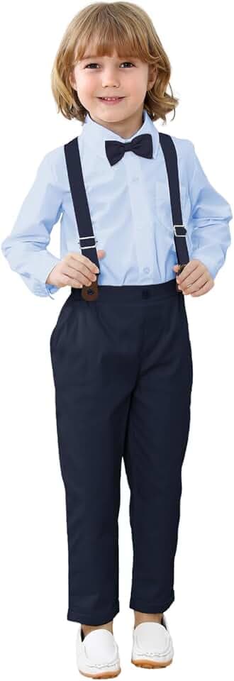 mintgreen Baby Kinder Anzug Set Junge, Kinderanzug Hochzeit Taufkleidung Hosenträger Hosen Bekleidung, Khakifarbe