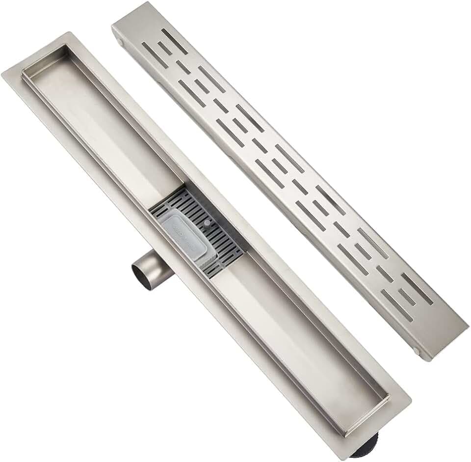Duschrinne Edelstahl Länge 50cm ，H type Ablaufrinne für Badezimmer，Duschablauf Siphon mit Geruchsstop und Haarsieb，Ablaufrinne extra flach，Schnelle Drainage