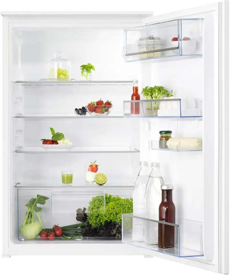 AEG Einbau-Kühlschrank 88 cm ohne Gefrierfach, Serie 5000 OptiSpace: 3x vielfach verstellbare Glasablage, großer Kühlraum (142L), LED-Beleuchtung, mechanische Steuerung, Schlepptür-Technik, TSK5O881ES