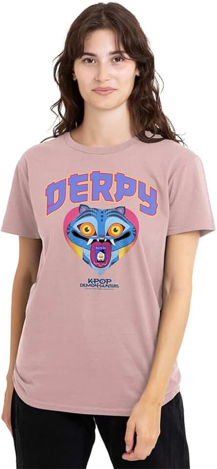 KPop Demon Hunters Damen Kpop Demon Hunters Derpy Collegic Ladies T Shirt, Pink T-Shirt (1er Pack)