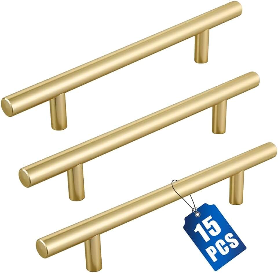 15 Stück Möbelgriffe Gold 128mm Lochabstand Küchengriffe Edelstahl Türgriffe Schrankgriffe für Küchenschränke Schubladengriffe Kleiderschranktürgriffe lang mit Schrauben für Möbel, Küche