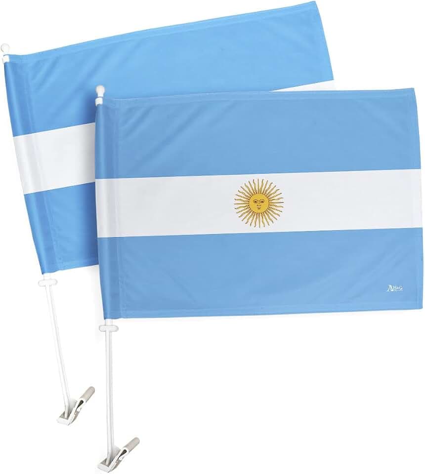 Copa America 2024 Argentina Car Flag 2 PCS Pack Bandera Para Carros De Argentine Decor For Window Clip Sports Fan Gifts World Cup Football Poster Pole Mount League Patriotic Decorations Made in USA