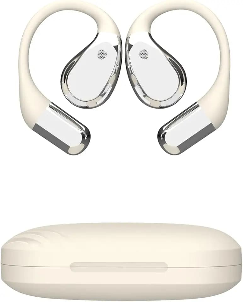 Open-Ear Headphones, Bluetooth 6.0 Wireless Earbuds Powerful Sound, 40H Open Ear Earbuds with ENC Mic, Adjustable Ear Hooks/IP7 Waterproof, Snow White