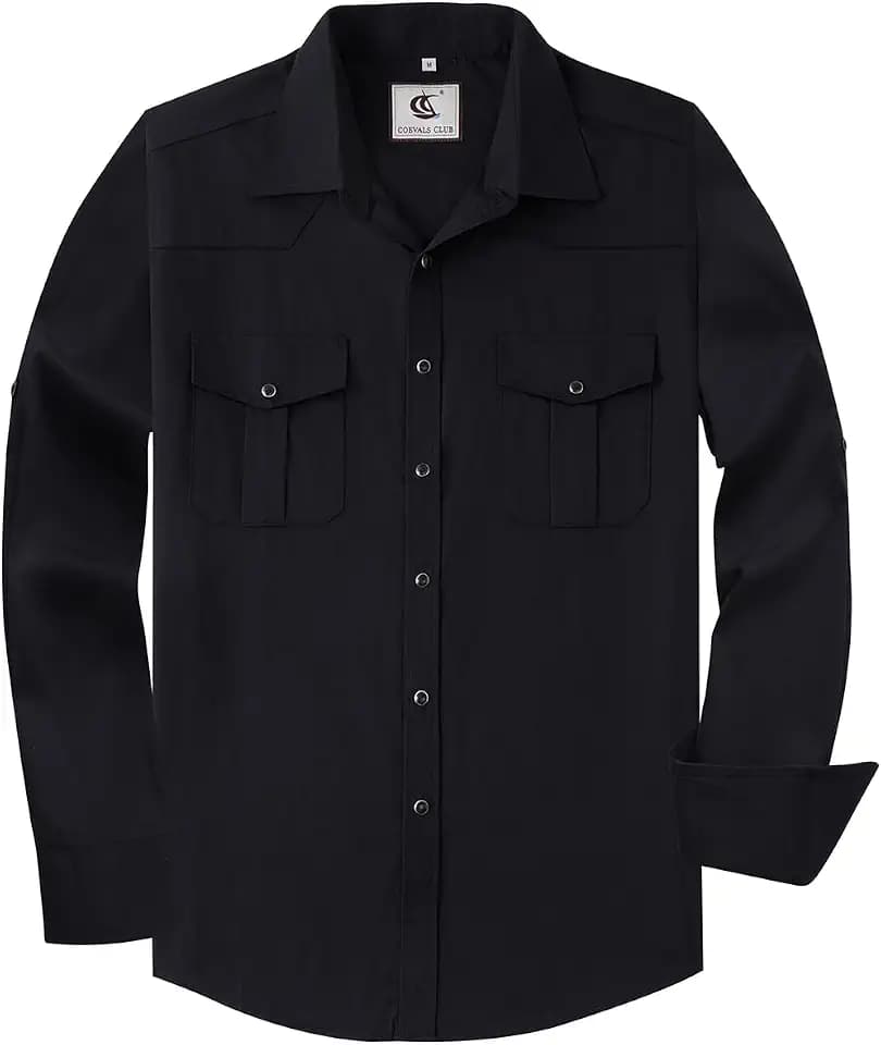 COEVALS CLUB Men's Western Long Sleeve Pearl Snap Cowboy Button Up Classic Country Design Casual Dress Shirt
