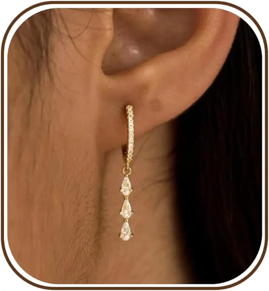 Gold Earrings for Women,Dainty Dangle Earring 14K Gold Plated Statement Drop Dangle Earrings for Women Trendy Hypoallergenic Long Huggie Hoop Earring Small Formal Prom Fashion Hoco Jewelry