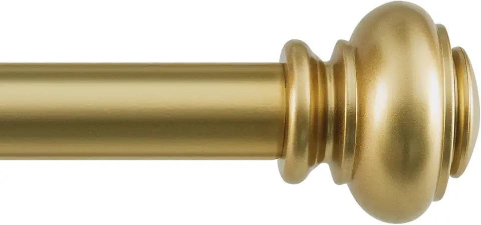 BellaHills Gardinenstangen für Fenster, 25 mm, einzelne Gardinenstange mit klassischen Endstücken, 76 bis 150 cm, verstellbare Gardinenstange mit Halterungen, Beschläge-Set für Wohnzimmer & Tür, Gold