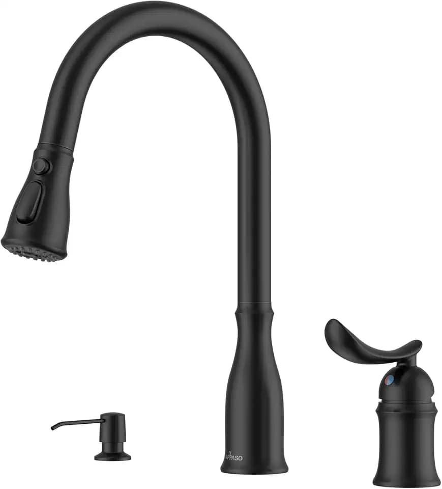 APPASO 3 Hole Kitchen Sink Faucet with Separate Handle & Soap Dispenser