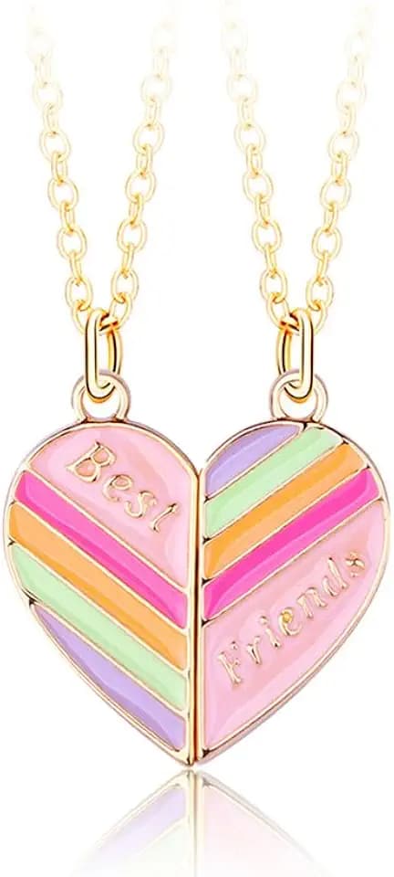 Kefley BFF Necklace for 2 Girls Heart Rainbow Friends Necklaces for Best Friend Birthday Christmas Gift for Bestie Matching Friendship Necklace for 2 Teen Girls