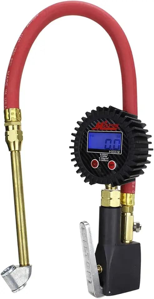 Milton S-530 Compact Digital Tire Inflator with Pressure Gauge, 255 PSI, Dual Head Air Chuck, 15" Hose, 2.5" Dial, 360 Swivel, Res: 0.1 Display, Backlit, Made in USA, Industrial Grade,Matte Black