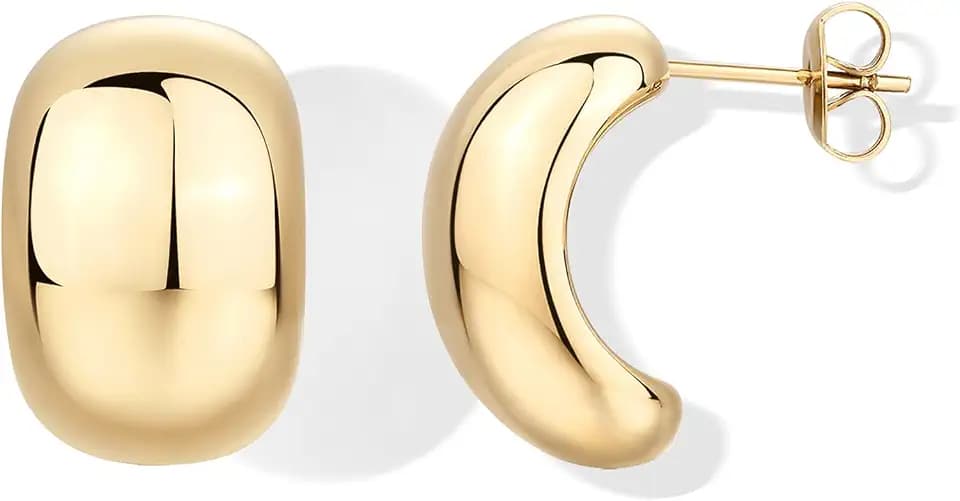 PAVOI Waterproof Hoop Earrings for Women, 14K Gold Plated Chunky Earrings