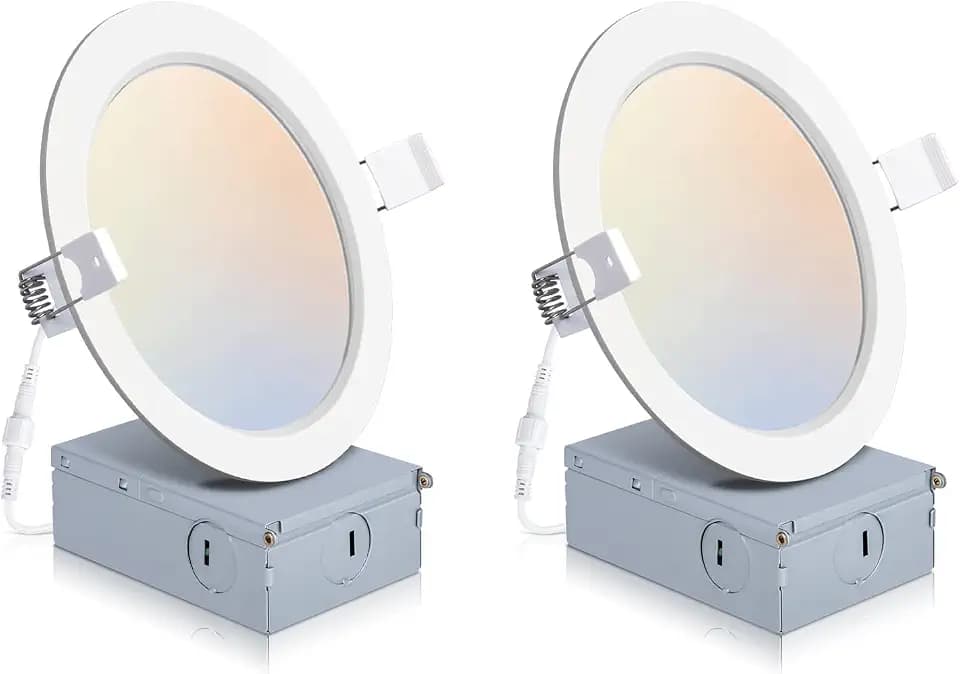 POWERASIA 2 Pack 6 Inch LED Recessed Lighting, 5CCT Canless Wafer, White
