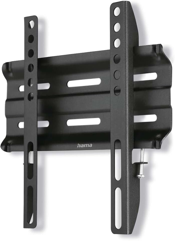 Hama TV Wandhalterung (TV Wandhalterung 48 Zoll, VESA 50x50 bis VESA 200x200, bis 25 kg, Wandabstand 2,3 cm, flach, starr, fest, mit Fischer Dübeln, Wandhalterung Fernseher) schwarz