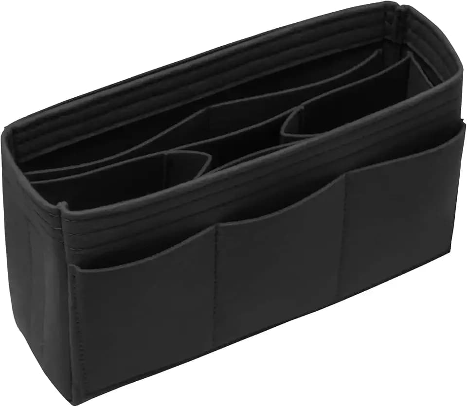 DailyPlus Taschenorganizer-Einsatz aus Filz, für Handtasche oder Tote Bag, 14 Fächer, Schwarz, Größe M schmal