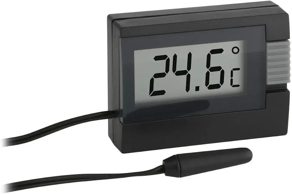 TFA Dostmann Digitales Thermometer, inkl wasserdichter Temperaturfühler, klein, schwarz