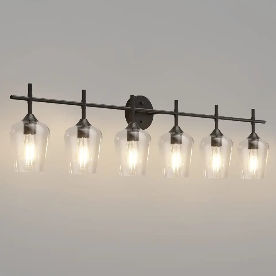 Ralbay Matte Black Bathroom Light fixtures 6-Lights Industrial Matte Black Finish with Clear Glass Vanity Lights Vintage Farmhouse Vanity Lighting for Bathroom