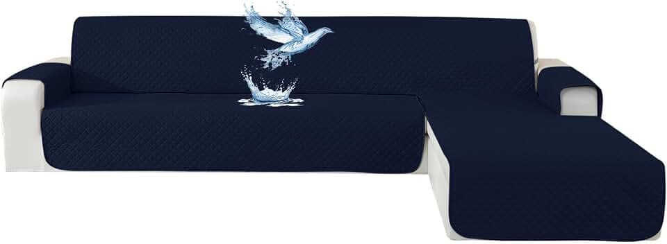 YSTELLAA Couchbezug L Form 2 Sitzer 100% Wasserdicht, Sofa Überzug Ecksofa rutschfest, Couch Bezug L-Form Universal, Reversibel Couch Überzug Ecksofa Waschbar, Dunkelblau