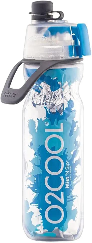 O2COOL Mist N Sip 20 oz Misting Reusable Sports Water Bottle Blue Splash