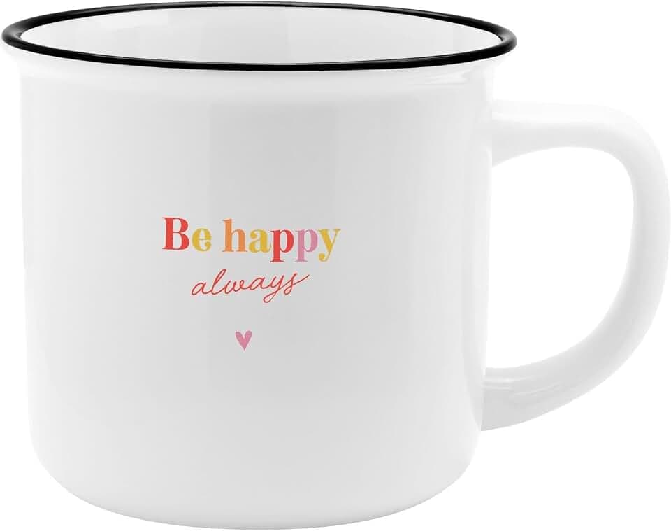 GRUSS & CO XL-Becher Motiv "Be happy" | Lieblingsbecher aus Porzellan, Tasse mit Spruch, 55 cl, mit Geschenkbanderole | Geschenk für die Kollegin, Schwester | 74184