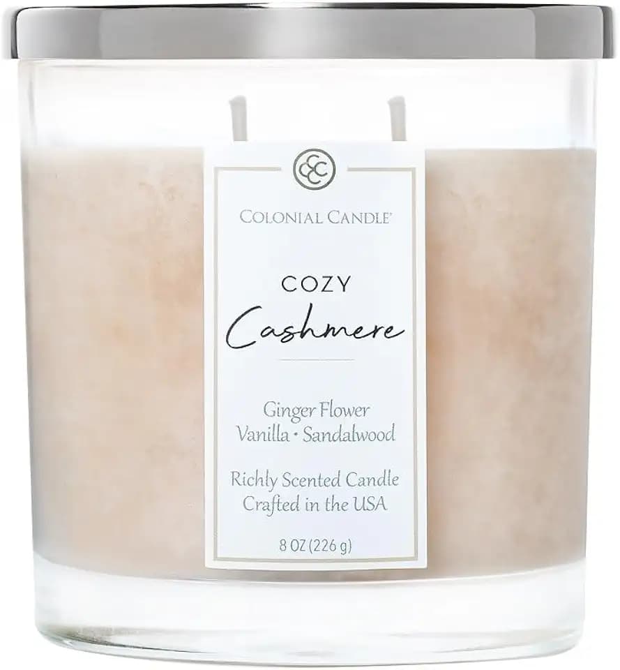 Colonial Candle Cozy Cashmere Scented Candle Jar, Highly Fragranced Candles for Home Scented, Mottled Wax Candle, 2 Wick, 8 oz - Made in the USA