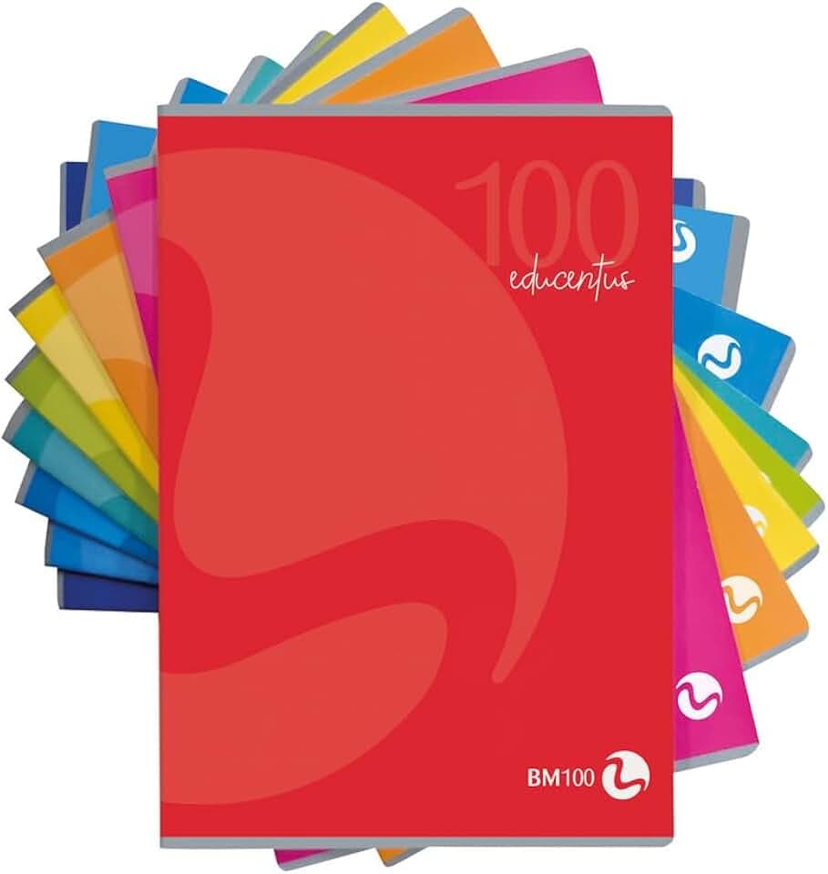 BM BeMore – Educentus 0122457 – Lernheft A4, Lineatur Q – Karos 5 mm mit Rändern – 100 g/m² Papier – verschiedene Farben – Packung mit 10 Stück