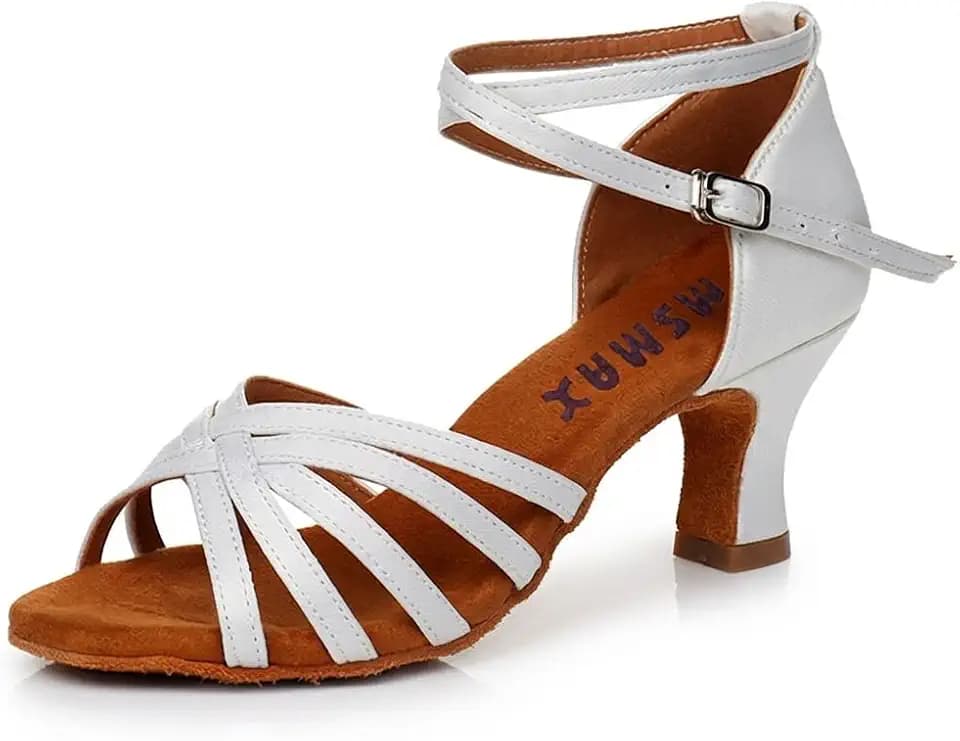 MSMAX Women's Ballroom Dance Shoes, Latin Salsa Satin Dance Heels