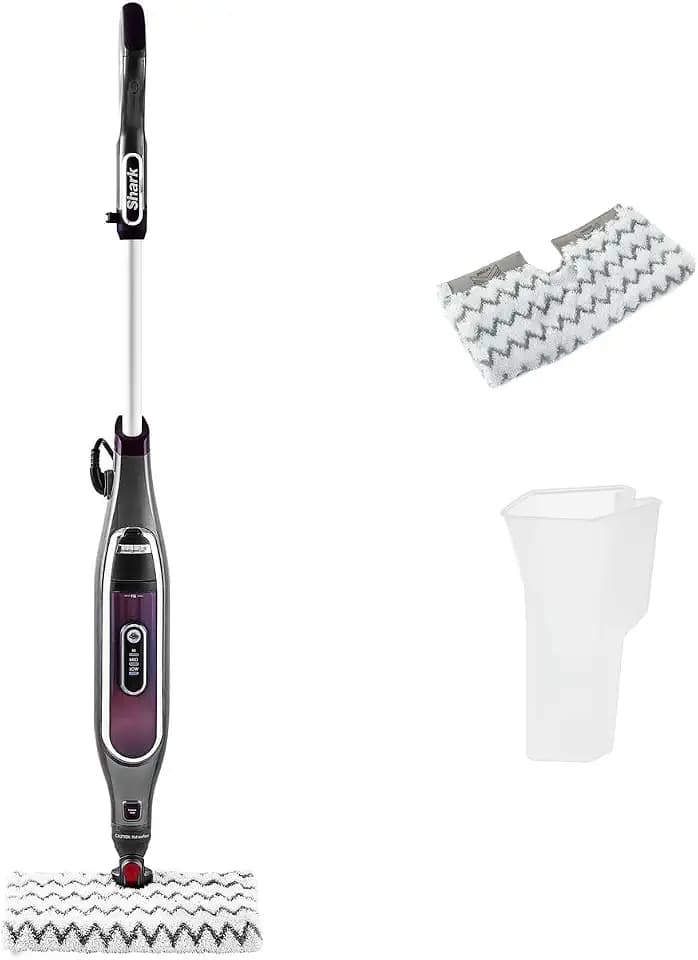 Shark automatischer Klik n' Flip Dampfreiniger für Hartböden mit intelligenter Dampfsteuerung, Steam-Blaster, mit 2 waschbaren Reinigungspads, 350 ml, 6m Kabel, Grau/Bordeaux S6003EU