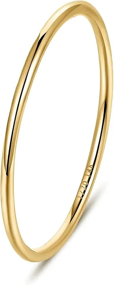 NOKMIT 1mm 14K Gold Filled Rings for Women, Non Tarnish Stacking Band