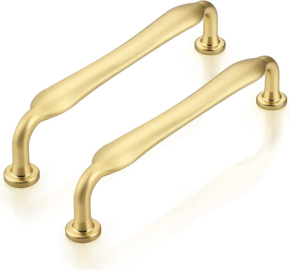 Probrico 30 Pack 5 Inch(128mm) Hole Center Brushed Gold Kitchen Cabinet Handles, Vintage Dresser Drawer Pulls for Kitchen Bathroom Cupboard Closet Gold Cabinet Pulls