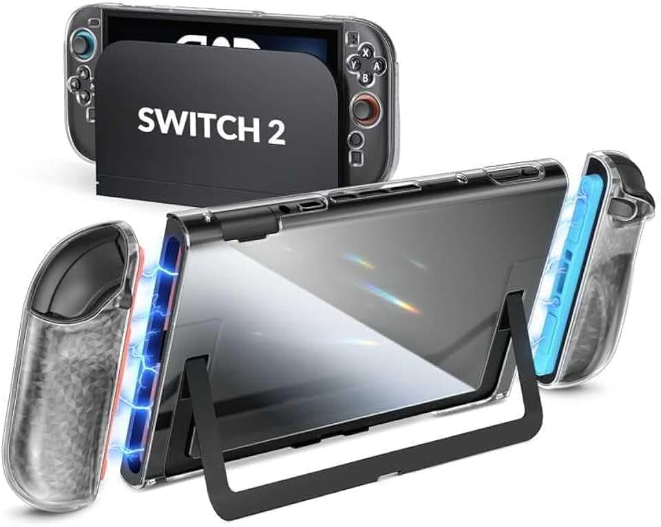 ivoler Hülle Kompatibel mit Nintendo Switch 2 2025 mit 2 Daumenstickkappen für Nintendo Switch Griffe, Transparent Schutzhülle Kratzfest, rutschfest, Stoßfest