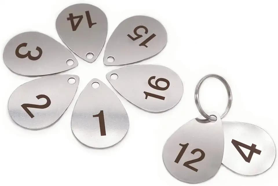 Schlüsselanhänger304 Edelstahl Tropfenform Schlüsselanhänger mit Ring, Laser Nummer ID Tag Schlüsselanhänger, nummerierte Schlüsselringe