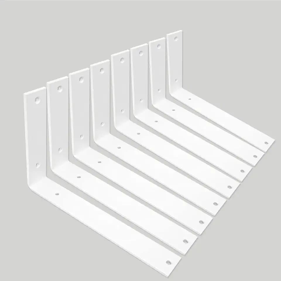 Shelf Brackets 10 Inch Wall L Brackets 8PCS Heavy Duty for Shelves Metal White Rustic Industrial Brackets for DIY Opening Shelves Project Hardware Included
