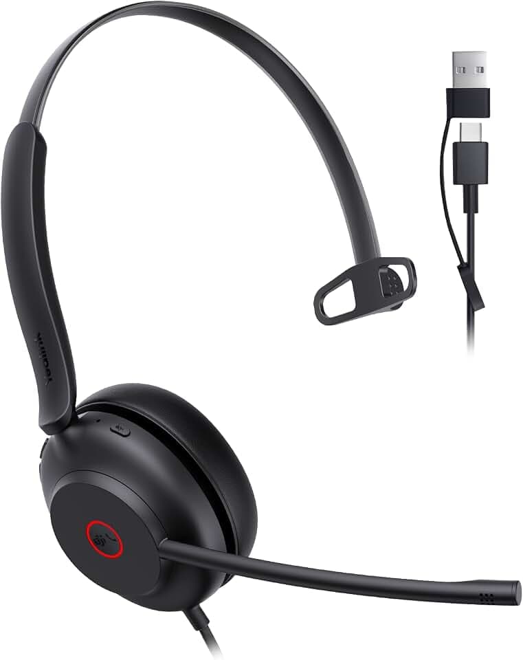 Yealink UH35 2nd Gen Wired Headset, USB-C/A,AI Noise Canceling Mic,HD Audio