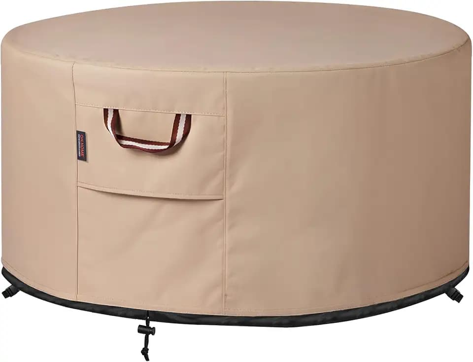 QH.HOME Fire Pit Cover Round 40", 900D Heavy Duty Fabric 100% Waterproof