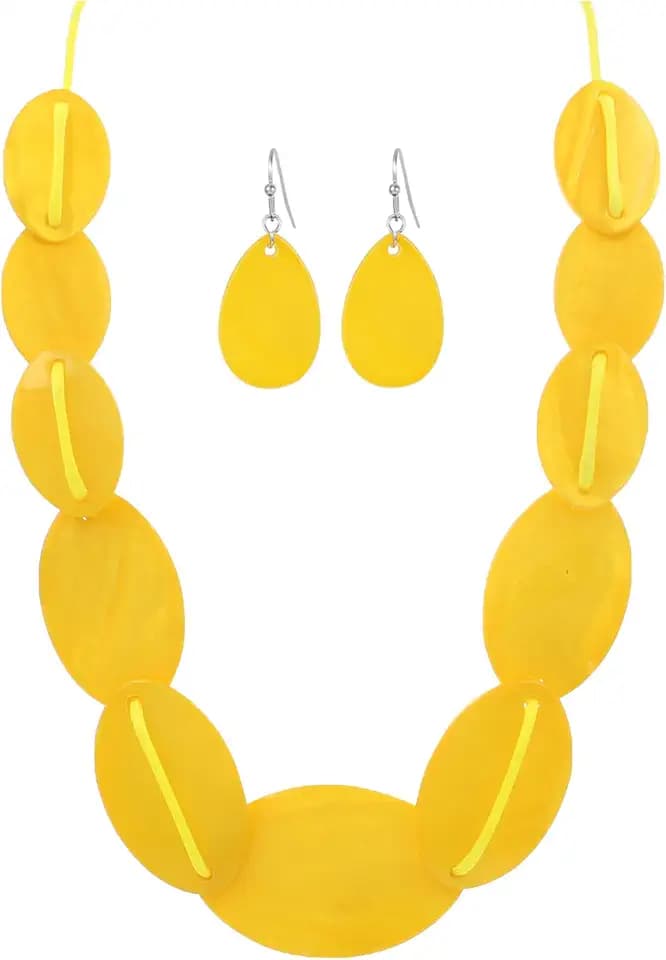Large Chunky Geometric Statement Necklace and Earrings Set Colorful Beaded 18” Choker for Women Silver Gold Metal Accents Fashion Jewelry Set Gifts for Holiday