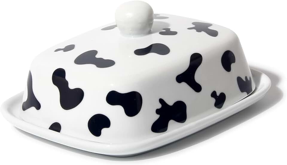 Theo&Cleo Butterdose - Hochwertige Butterglocke aus Keramik - Butter Dish für alle gängigen Butter (250g) - Butterschale Porzellan (Kühe)