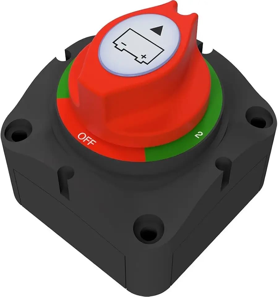Offgridtec Batterie-Wahlschalter für 12V/24V/36V-Systeme, 200A Dauerstrom, M8-Anschlüsse, Drehschalter 1-2-Beide-AUS für Dual-Batteriekreise, Feuchtigkeits- & UV-beständig, ABS-Gehäuse