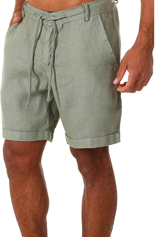 ZIWOCH Men's Linen Cotton Casual Shorts Lightweight Summer Beach Shorts