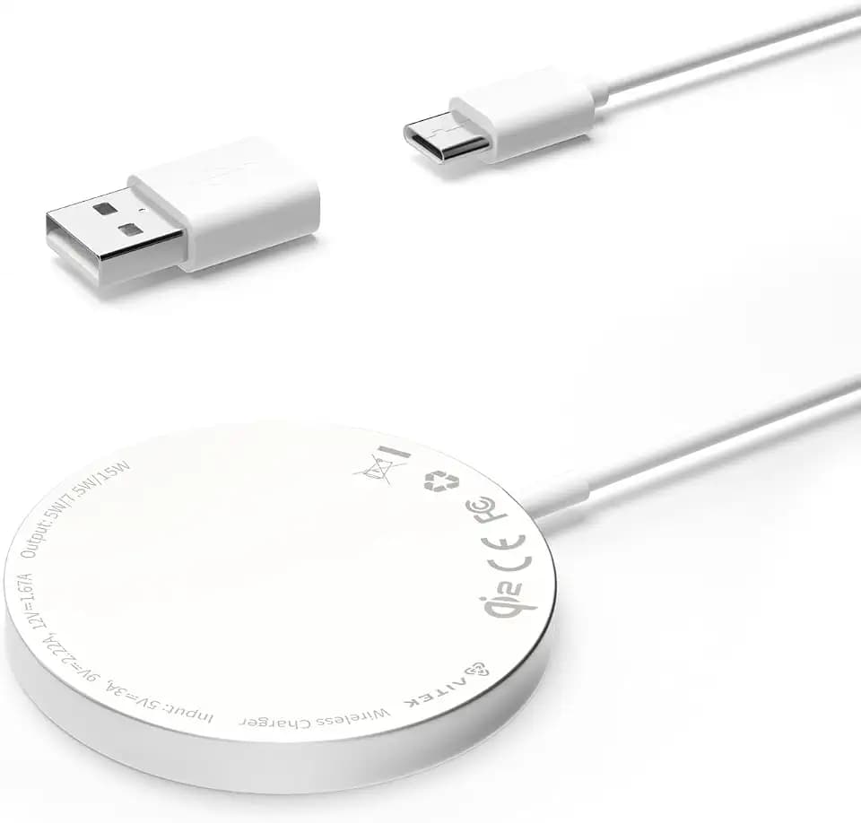 Magnetic 15W Wireless Charger, Qi2 Certified MagSafe Compatible Fast Wireless Charging Pad with 5ft Cable for iPhone Series AirPods