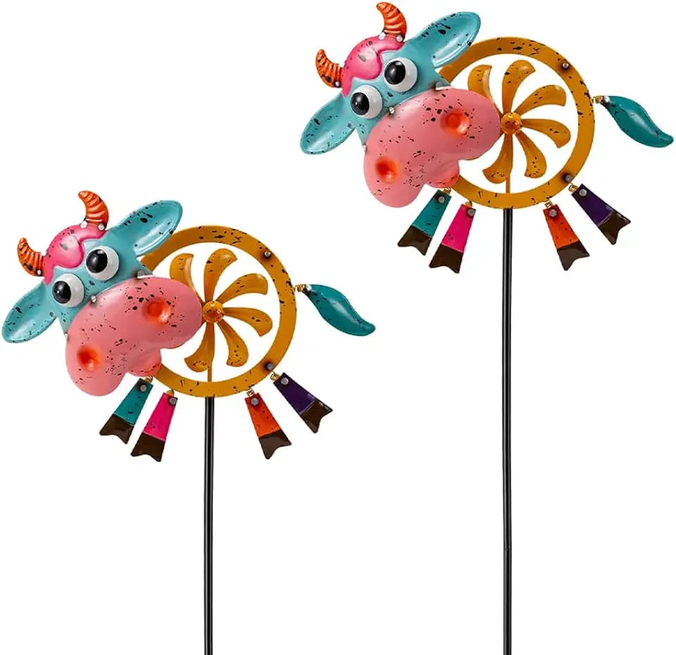 Oak & Lore 2 Pack Metal Cow Wind Spinners Outdoor Yard Decoration