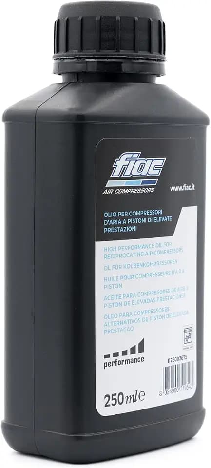 FIAC Luftkompressor-Kolbenschmieröl, Mineralisches Kompressorenöl, bis zu 250 Betriebsstunden, Viskositätsklasse ISO VG 100, 250 ml Flasche