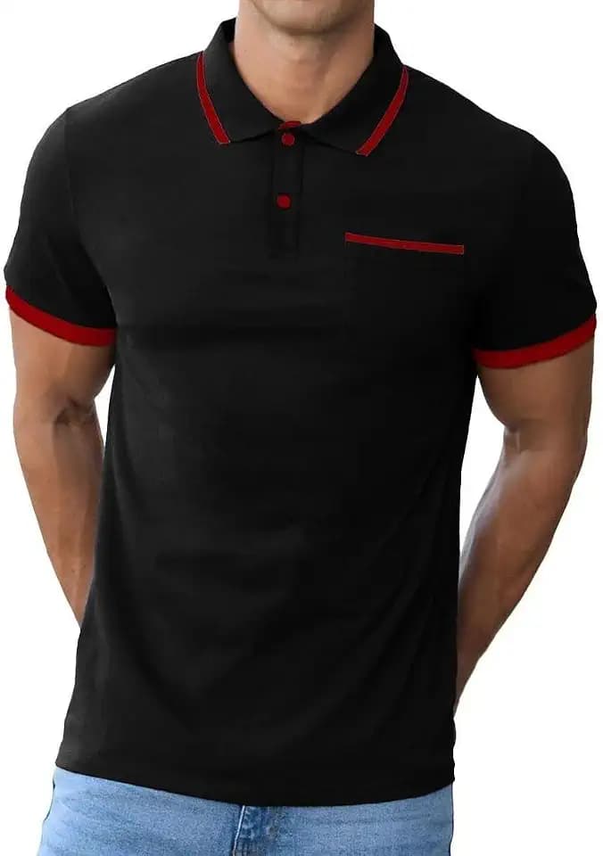 QIXING Herren Polohemd Baumwolle Kurzarm - Golf Business Casual T-Shirt mit Brusttasche, Atmungsaktiv für Freizeit & Sport Sommer 2025