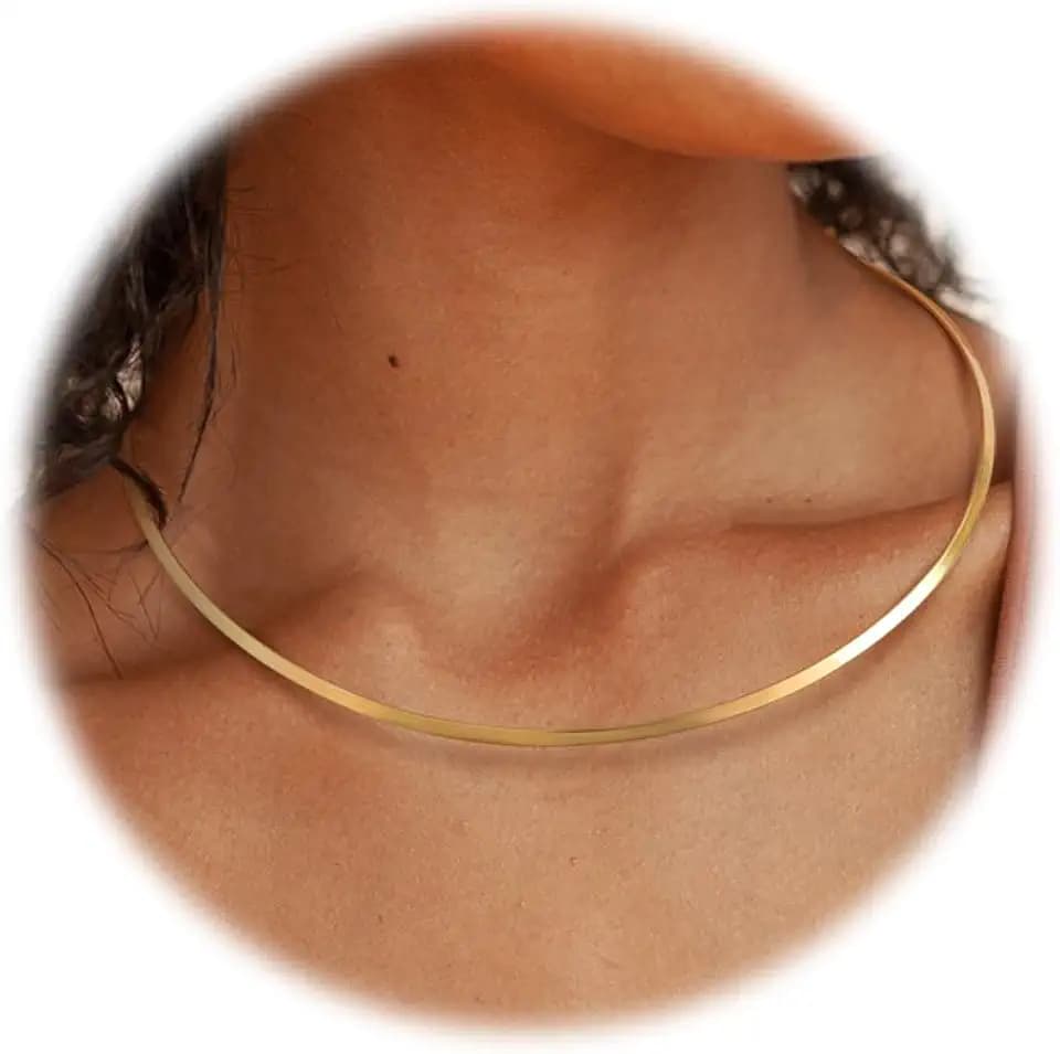 Sanfenly Choker Collar for Women 14K Gold Plated Silver Stainless Steel Metal Collar Choker Necklace Statement Open Cuff Bangle Necklace for Women