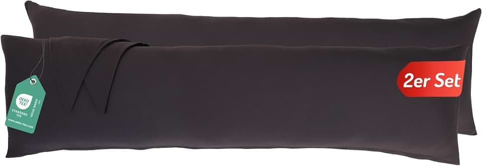 Livessa Seitenschläferkissen Bezug 40 x 145 (2er Set) - Verdeckter Reißverschluss an der Langen Seite,%100 Baumwolle Jersey Stoff, Oeko-Tex Zertifiziert, Ultra weich und atmungsaktiv