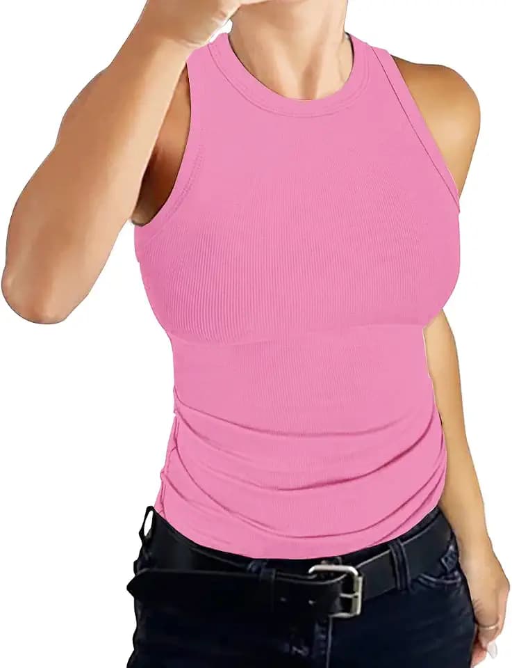 DUOEASE Top Damen Sommer 2025 Basic High Neck Tanktop Gerippt Slim Fit Einfarbig Top