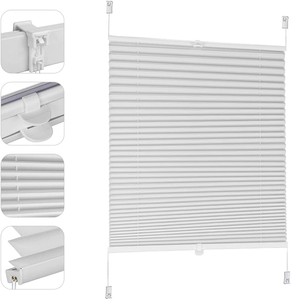 Sekey Plissee ohne Bohren Verdunkelung, Fenster Plissee Klemmfix Jalousie 40 cm breit, Verspannt Blickdicht Sonnenschutz Fensterollo, 40x120cm, Weiß