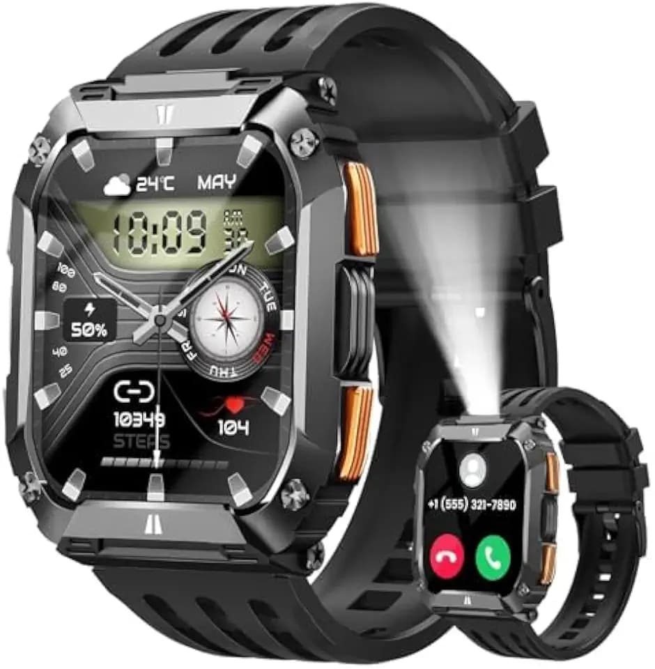 FOSMET 1.95'' Smart Watches for Men(Flashlight&100 Days Battery Life)