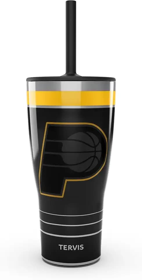Tervis Traveler NBA Indiana Pacers - Night Game Triple Walled Insulated Tumbler Travel Cup Keeps Drinks Cold & Hot, 30oz with Straw Lid, Stainless Steel