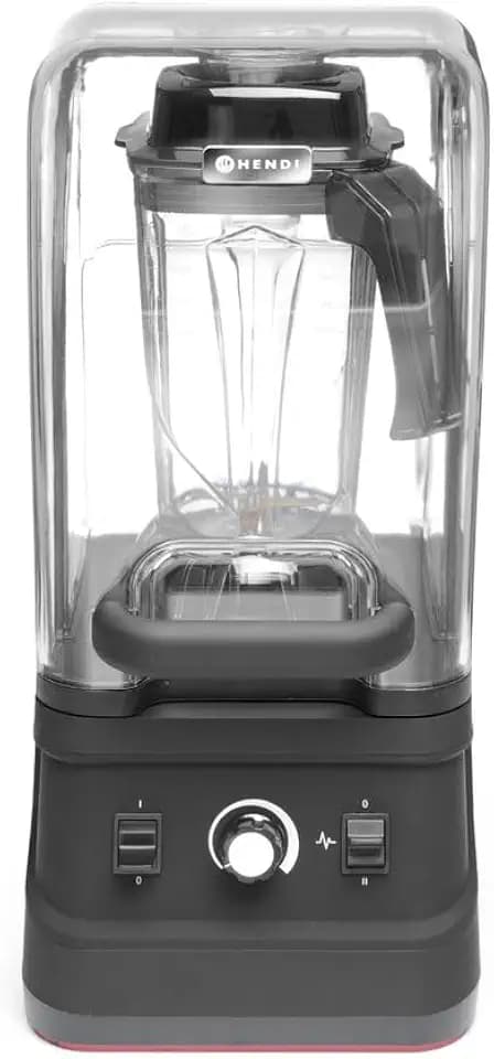 HENDI Standmixer, Manuell, mit schalldämmender Schutzhaube, Inkl. 2,5 Liter-Kanne, temperaturbeständig -40˚C bis 90˚C, Smoothie-Cocktails-Desserts, 1680W, 252x258x(H)547mm, ABS Kunststoff, PC