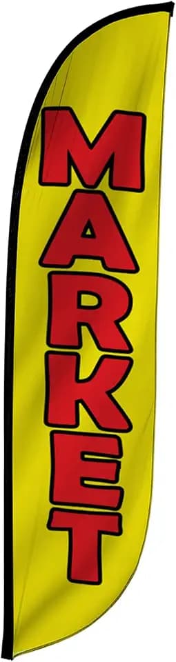LookOurWay Feather Flag Banner - 12 Feet Tall Advertising Flags for Outdoor Business and Events Promotion - Swooper Flag Only - Farmers Market & Flower Flags - Market (10M1200171)